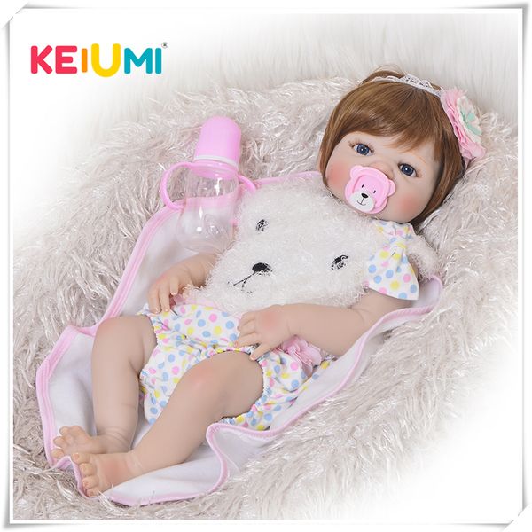 

keiumi 23 inch reborn baby girl doll full silicone vinyl baby reborn realistic princess baby toy doll for children's day gifts t200712, White