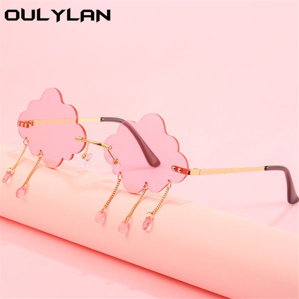

oulylan fashion frameless sunglasses women men vintage funny cloud tassel sun glasses ladies classic rimless red eyewear uv400, White;black