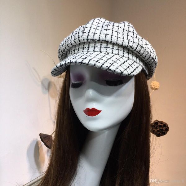 

luxury designer ladies hat 2019 new small brim hat plaid octagon hat fashion sports casual autumn and winter fashion small brim, Blue;gray