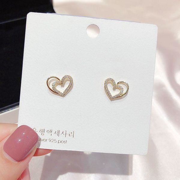 

delicate small hollow heart earrings gold color micro paved cubic zirconia stud earrings women gift jewelry, Golden;silver