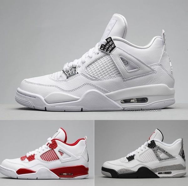 

2020 new 4 4s basketball shoes men 4s pure royalty white cement premium black bred red mens sports shoes training sneakers size 7-12