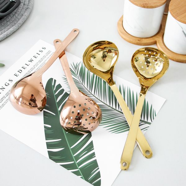 

нержавеющая сталь 18/10 кухонные инструменты thicker ручка золотой горшок шумовкой большой суп ложка набор бытовой drain соус ковшей и сито