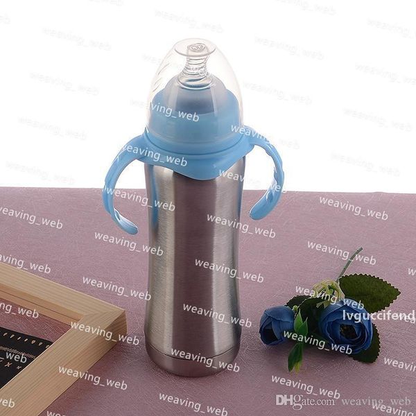 

8oz stainless steel baby bottle baby nursing bottle newborn milk bottles plastic handle nipple straw cup