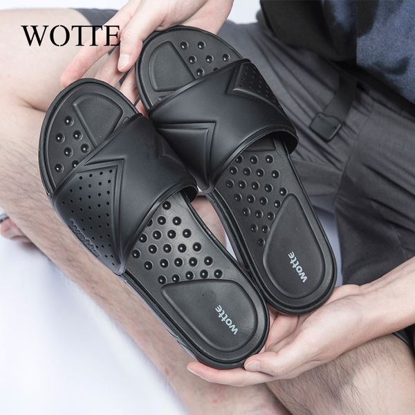 

wotte men slippers bathroom soft slides men summer outdoor flip flops non-slip couple slides home slippers chanclas hombre, Black