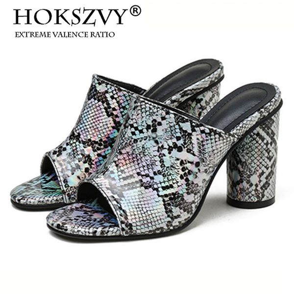 

hoksvzy 2020 summer fashion snake pattern thick heel women's shoes shallow mouth high heel casual wear women's sandals cwf, Black