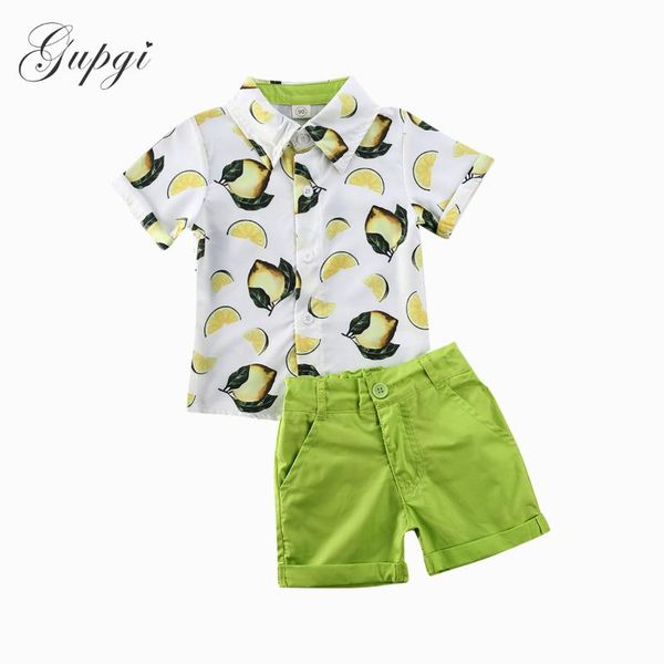 

1-6y cute toddler infant baby boys clothes set lemon print short sleeve shirts shorts outfits summer, White