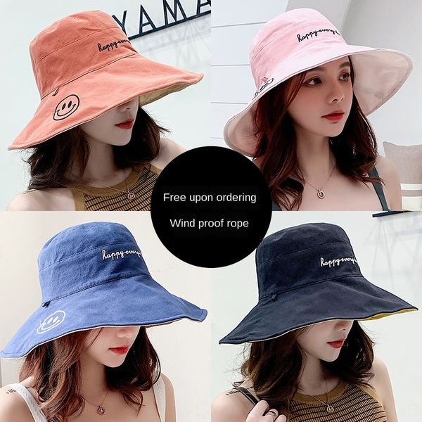 

wxuno tian tian dai double-sided smiling face fisherman fisherman sunscreen sunscreen big edge uv-proof sun hat female korean all-match sun, Blue;gray