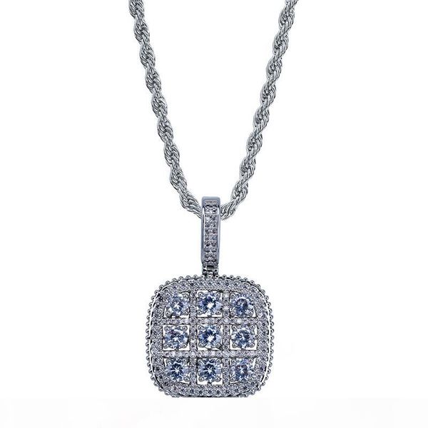 

new fashion mens bling iced out cubic zirconia gem pendant necklace gold plated hip hop rope link chain men jewelry, Silver