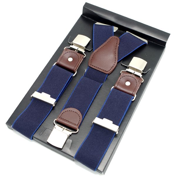 

navy blue suspender mens elastic suspender trousers 3clips-on leather men suspenders length-adjustable strap 3.5cm*120cm gbd9408, Black;white