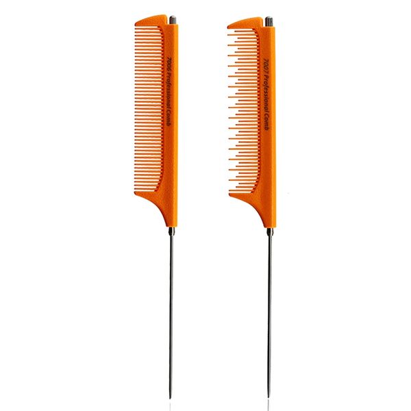 

hair brushes 2pcs stainless steel hairdressing comb portable tail with adjustable handle hairstylist combs, Silver