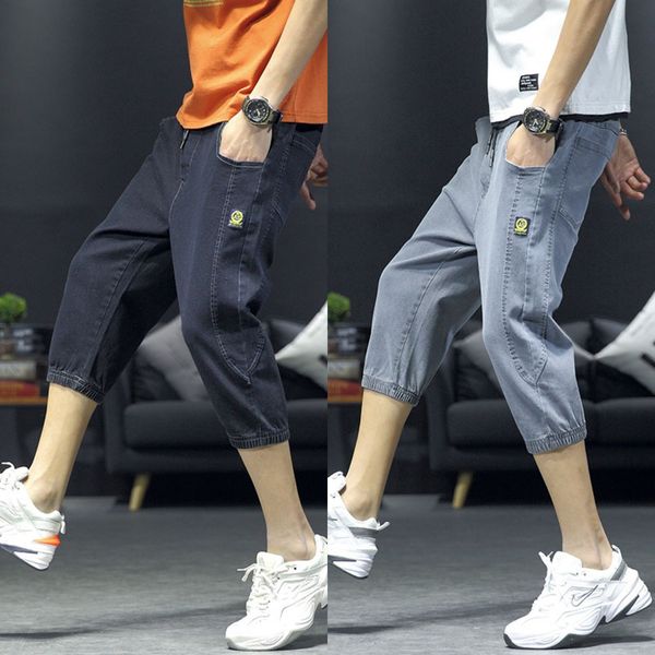 

лето тонкие укороченные джинсы узкие повседневный узкие брюки мужские приталенный харлан поножи студенческой молодежи мода повседневные брюк, Blue