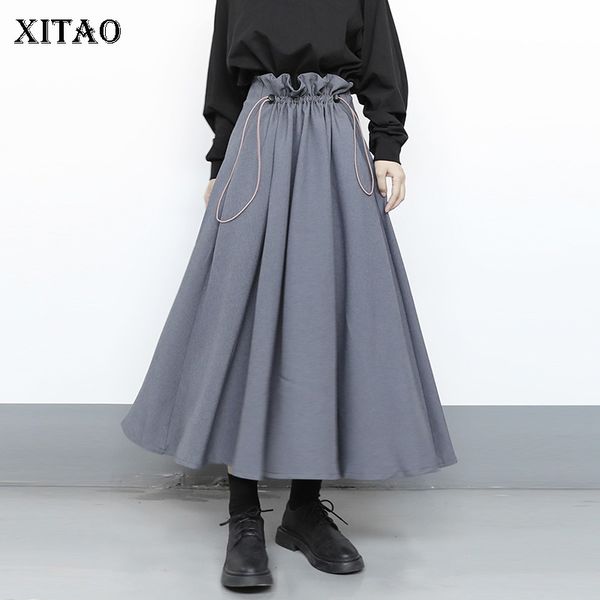 

xitao casual a line style solid color skirt women 2020 autumn tide fashion new elastic waist draped loose goddess fan zp1775, Black