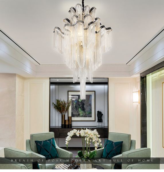

modern french empire aluminum chain chandelier lighting fixture lustre silver hanging suspension lamp luminaria project pendant lighting