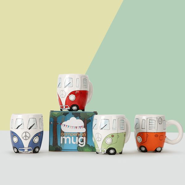 

camper van ceramic cartoon cars bus mug cup cute tumblers gift coffee water bottle manual boys kid child babies tea milk 9 9fy c2