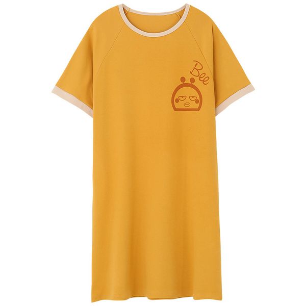 

новая япония корея стиль желтый печати хлопок nightdress женщины с коротким рукавом nightgown kawaii девушка ночную рубашку сорочка пижамы, Black;red