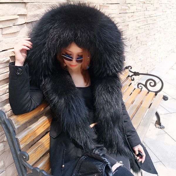 

new arrival fur parka 2020 brand short women winter coat real raccoon fur jacket luxury large parka femme, Black