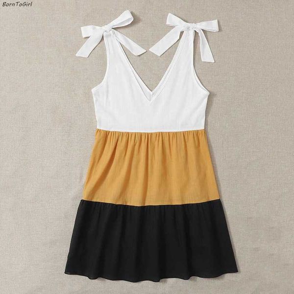 

casual dresses borntogirl 2021 spring summer autumn dress women sleeveless v neck black white yellow robe femme, Black;gray