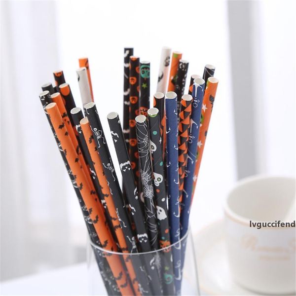 

halloween decor paper straws pumpkin bat spider web skeleton straws black orange paper drinking straws party supplies jk1909