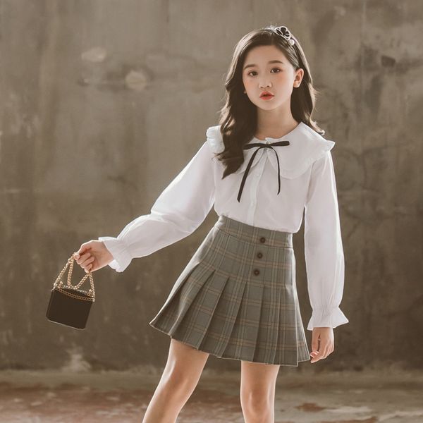 

girls' doll collar autumn doll korean children's versatile shirt for 5-15 years old primary school style foreign style shirt, White;black