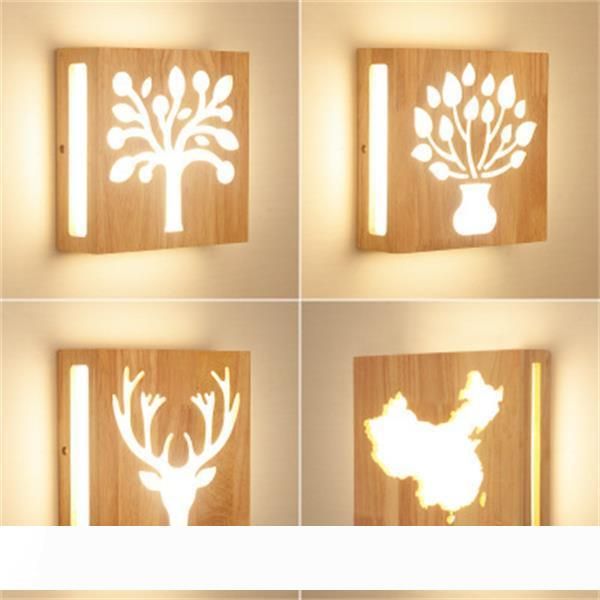 

new led lights solid wood rich tree wall lamp creative modern minimalist bedroom bedside stairs aisle living room japanese style wall lamp