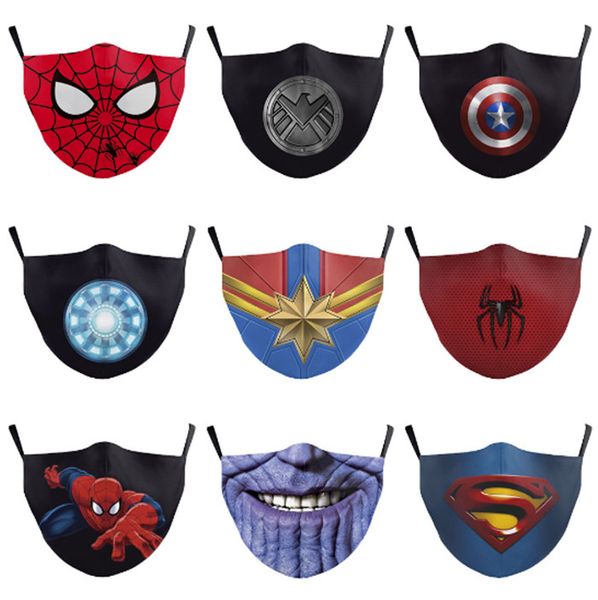 

marvel face mask reusable 3d painting spider man superman face mask reusable protective pm2.5 filter washable man woman face mask