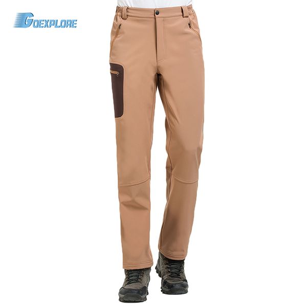 

goexplore outdoor solf shell pants male windproof warm thermal thicken winter hiking camping fishing fleece trousers for men, Black;green