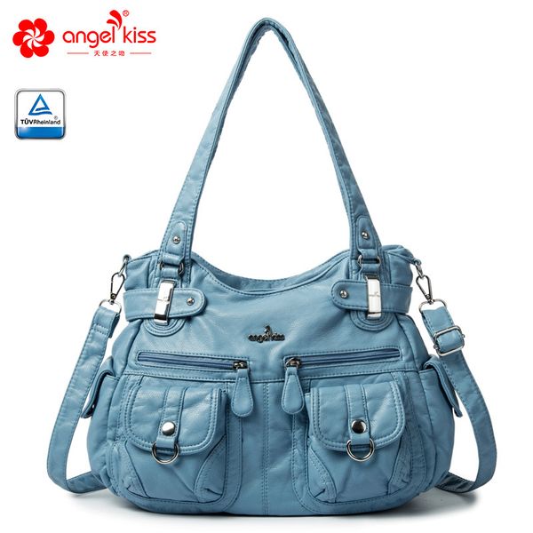 

fashion 2 zipper smooth ladies bag soft washed pu leather handbag for women