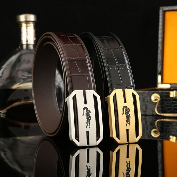 

zgosg 3.8 men's stainless steel smooth buckle with simulation crocodile 3.8 men's stainless steel suit smooth suit belly pattern d, Black;brown