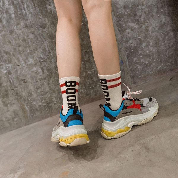 

trendy br boom trendy street style personalized street english letters men's and women's mid-calf and socks socksstyle socks, Black