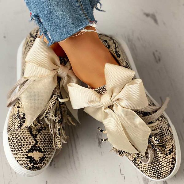 

women sneakers butterfly knot casual flat shoes female print tassel loafers light fashion leopard walking shoes mujer big size