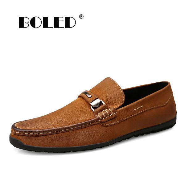 

natural leather casual shoes for men fashion slip-on loafers moccasins slip business men shoes formal driving dropshipping, Black