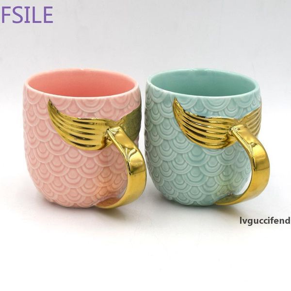 

golden mermaid tail ceramic mug with handle creative tea coffee milk personalized mugs fishtail cup novelty gifts t200506