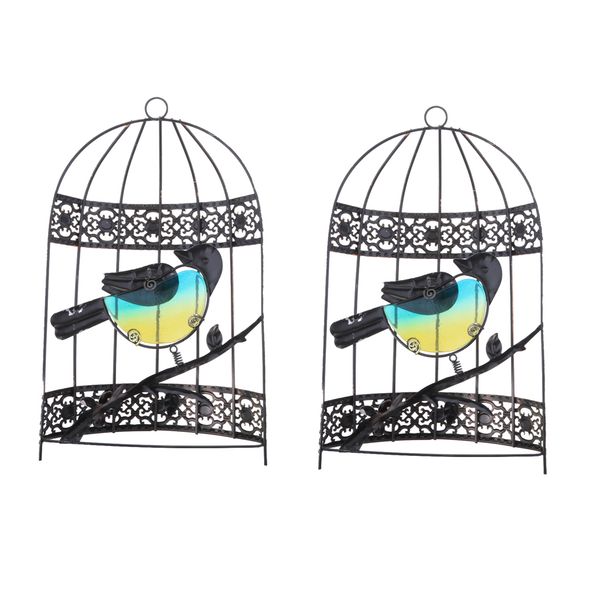

2pcs birdcage iron crafts bird wall hanging statue for home garden decor