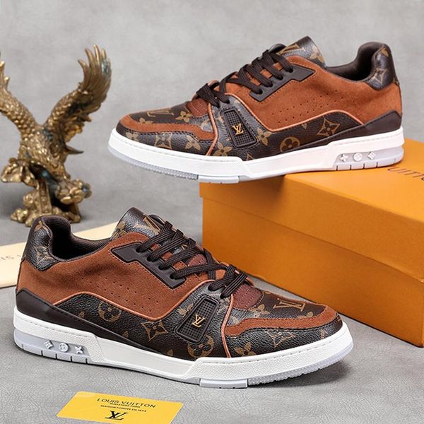 

men shoes luxury trainer sneaker chaussures pour hommes with box mens shoes fashion leather design zapatos de hombre sale, Black