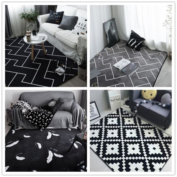 

mqwbg european style black and white living room bedroom floor non-slip carpet children's climbing entrance mat anti-slip mat combinati