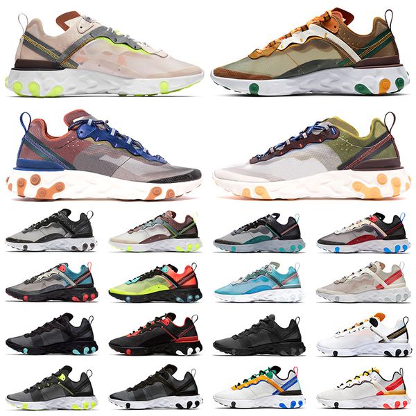 

87 React Element 55 men women Running Shoes Camo Jade Dusty Peach Royal Tint Triple Black Fashion Mens Trainers Sports sneakers Size 36-45