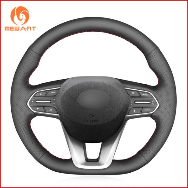 

mewant black genuine leather car steering wheel cover for santa fe 2020