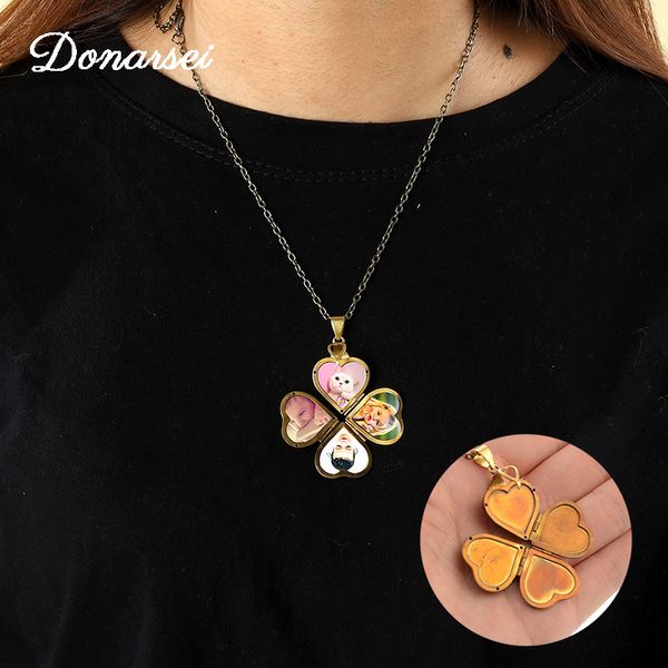

donarsei magic four-leaf clover expanding p locket necklace for women creative heart box memory pendant necklace gift, Silver