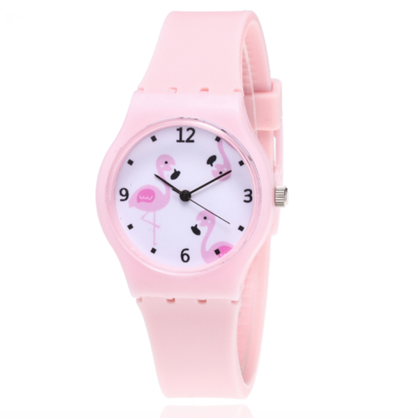 

new silicone candy color student watch girls clock fashion flamingo watches children wristwatch cartoon kids quartz watch, Slivery;brown