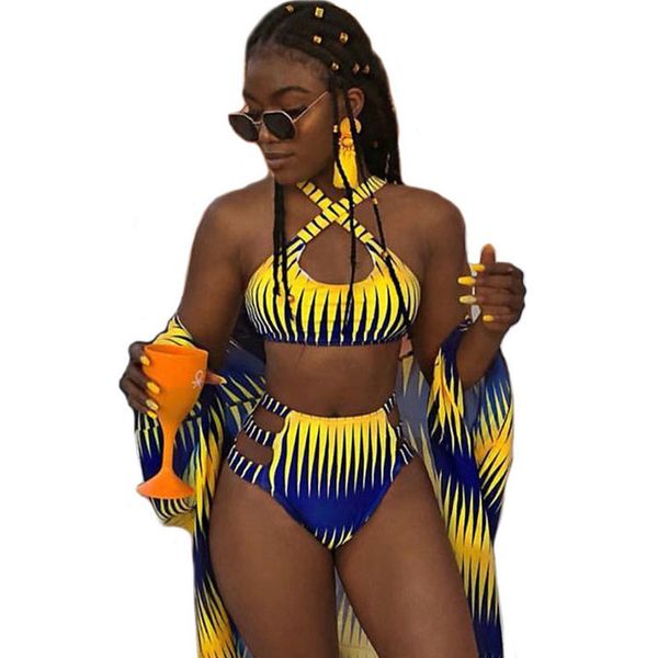 

african style bikini high waist swimwear women cut out swim suit beach wear hollow out two piece swimsuit maillot femme, White;black