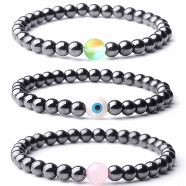 

men handmade blue evil eye charm hematite stone beads bracelet energy jewelry men bracelet for homme male gift dropshipping, Black