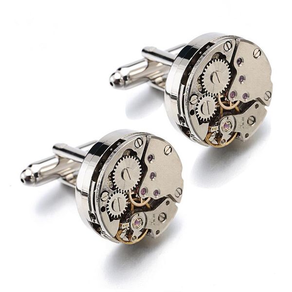 

steampunk gear cufflinks movement cufflinks for immovable watch mechanism cuff links for mens relojes gemelos bijoux, Silver