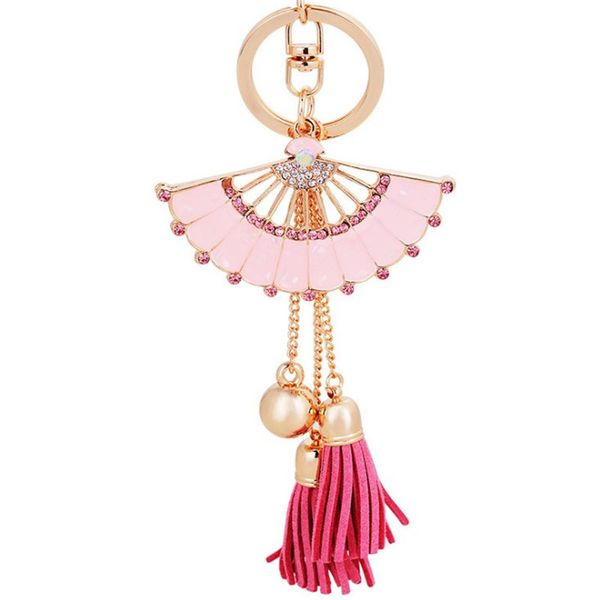 

chinese style new creative hand fan key chain pendant fashion tassels keychains keyrings accessories women bag charm trinket, Silver