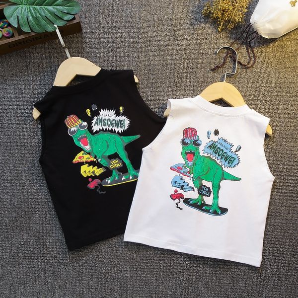

2020 tong t xu children's wear sleeveless cartoon small dinosaur vest round neck children's t-shirt, Blue