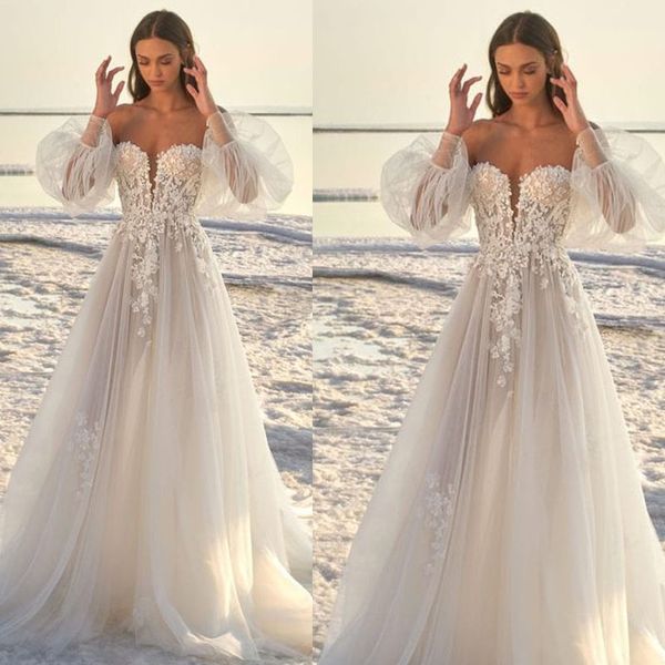 

strapless wedding dresses long sleeve lace country boho wedding gowns plus size wedding dresses bridal gowns robe de mariee, White