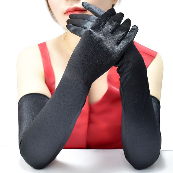 

fashion women's long satin black white red ladies girls party prom dance performance accessories gloves, Silver
