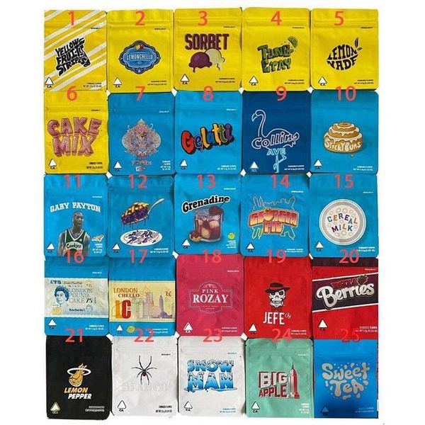

3.5g mylar bags 25types cookies california mylar bags balla berries sweet tea stickybuns lemon pepper jeef og gelatti sorbet cereal milk fac