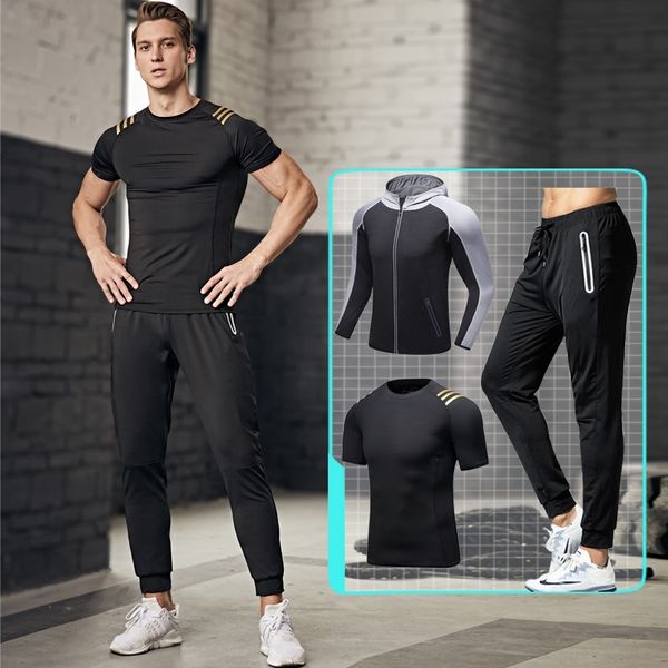 

jq5o5 спортивного костюм мужской одежда casual бегущей спортивные спортивная тренировка тренажерного зала быстрой сушка одежда трехсекционно, Black