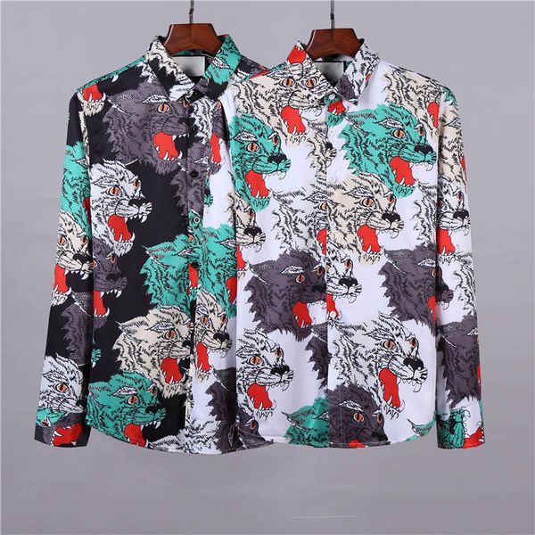 

2020 popular monogram men's shirt fashion printing pattern long sleeve casual printing blouse, men's fashionable new clothes, Black;brown