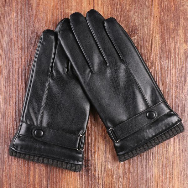 

yhbtz seasonal gloves warm glovesmotorcycle glovesmen's waterproof washed leather pu leather velvet warm driving motorcycle touch scree, Black